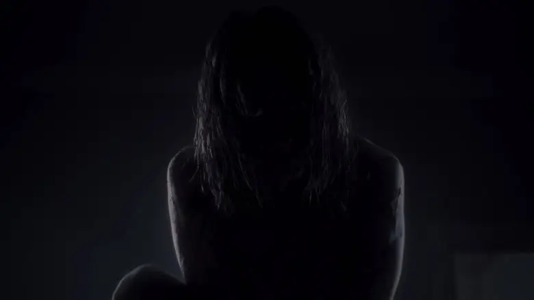 A woman in a dark room lit from behind in Martyrs