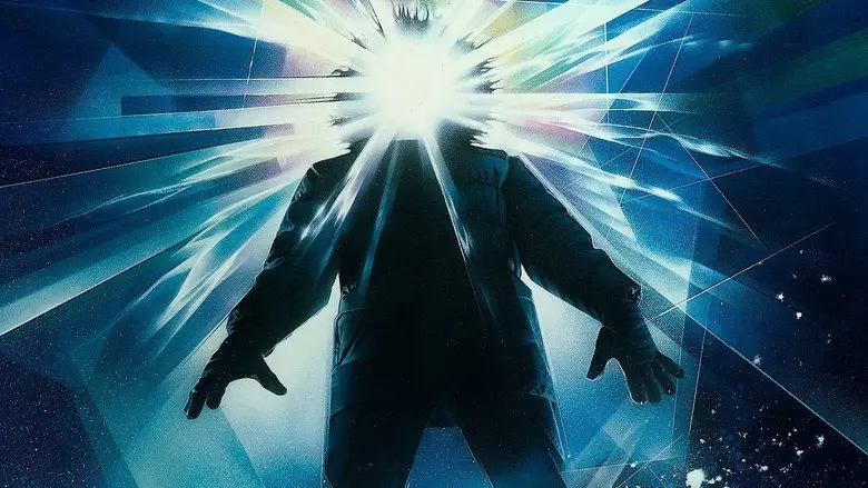 A figure isolated in blue-white light in The Thing