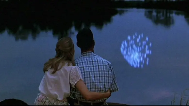 Forrest and Jenny look across a lake at night in Forrest Gump